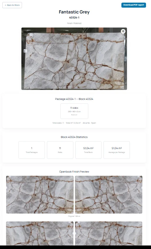 Detailed slab package page