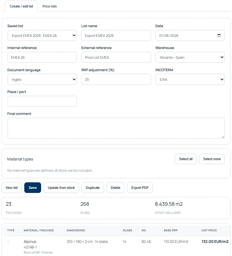 LeiaRock Price List Generator